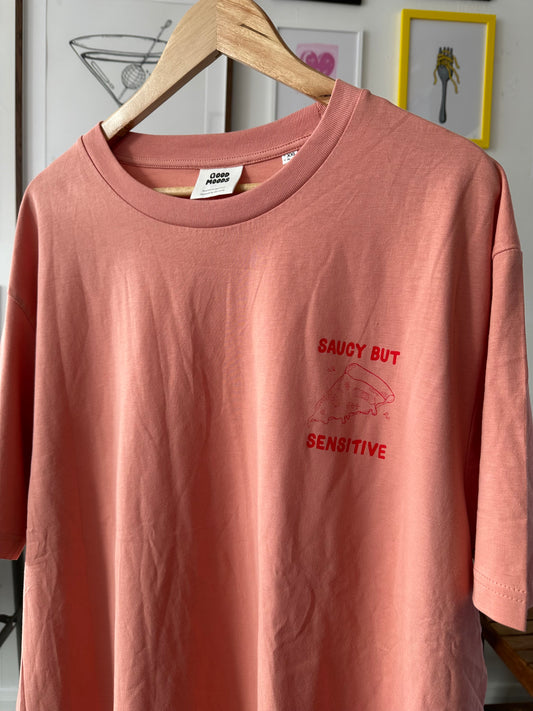 'SAUCY BUT SENSITIVE' // t-shirt in rose clay (SALE – misprint)