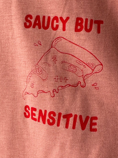 'SAUCY BUT SENSITIVE' // t-shirt in rose clay (SALE – misprint)