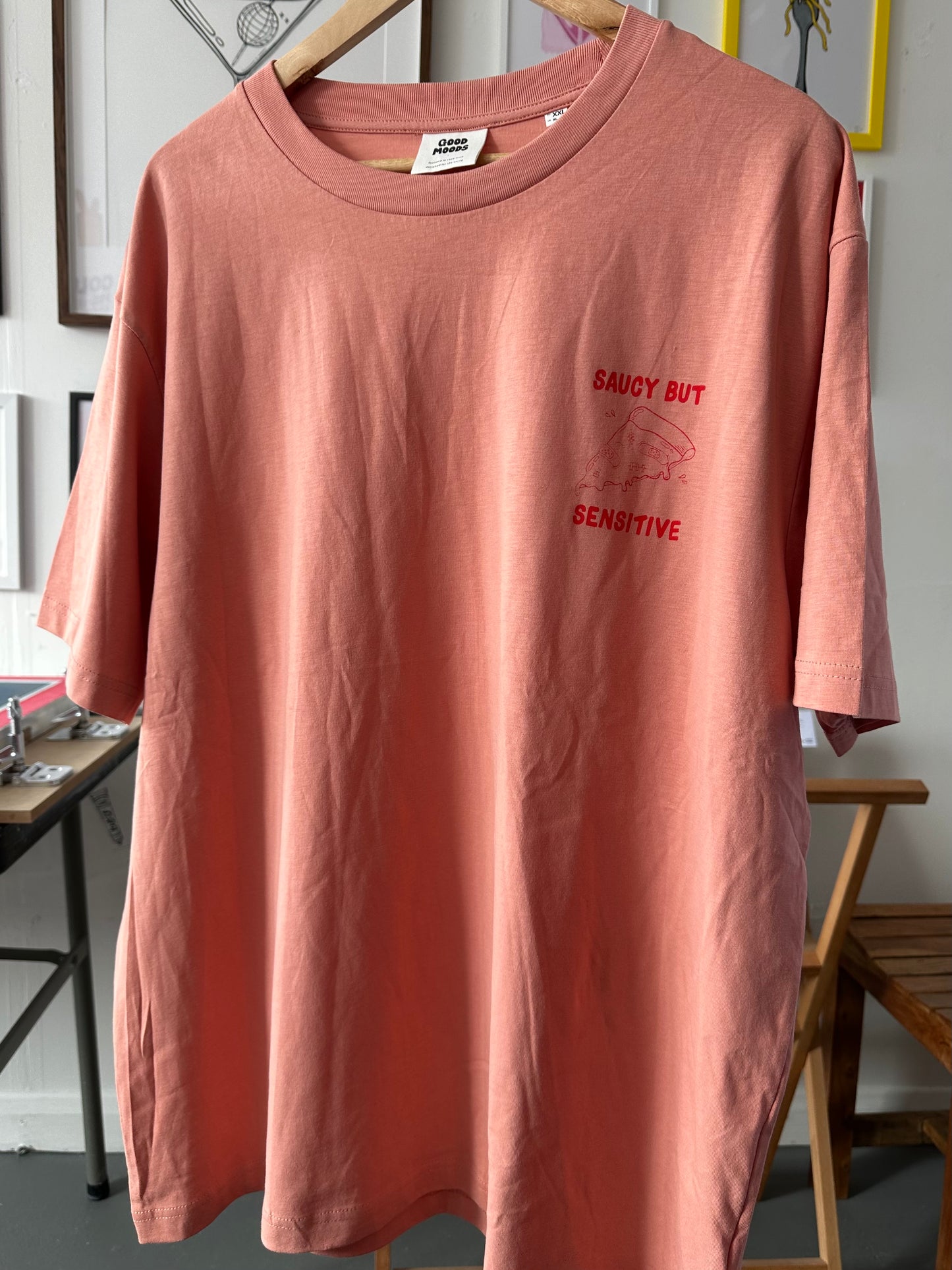 'SAUCY BUT SENSITIVE' // t-shirt in rose clay (SALE – misprint)