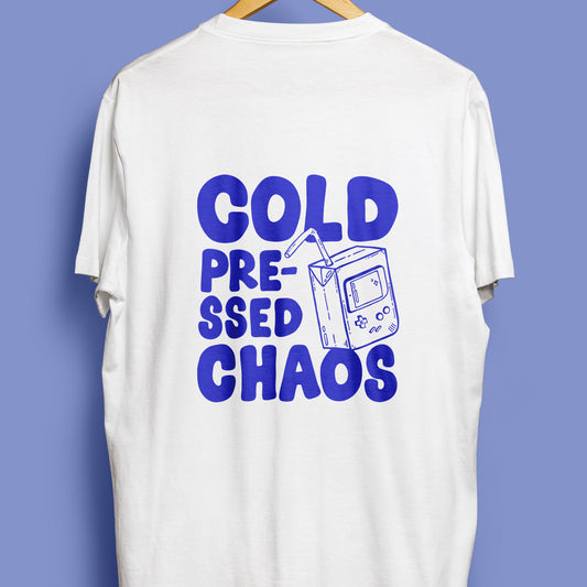 'COLD PRESSED CHAOS (big back)' // t-shirt in white