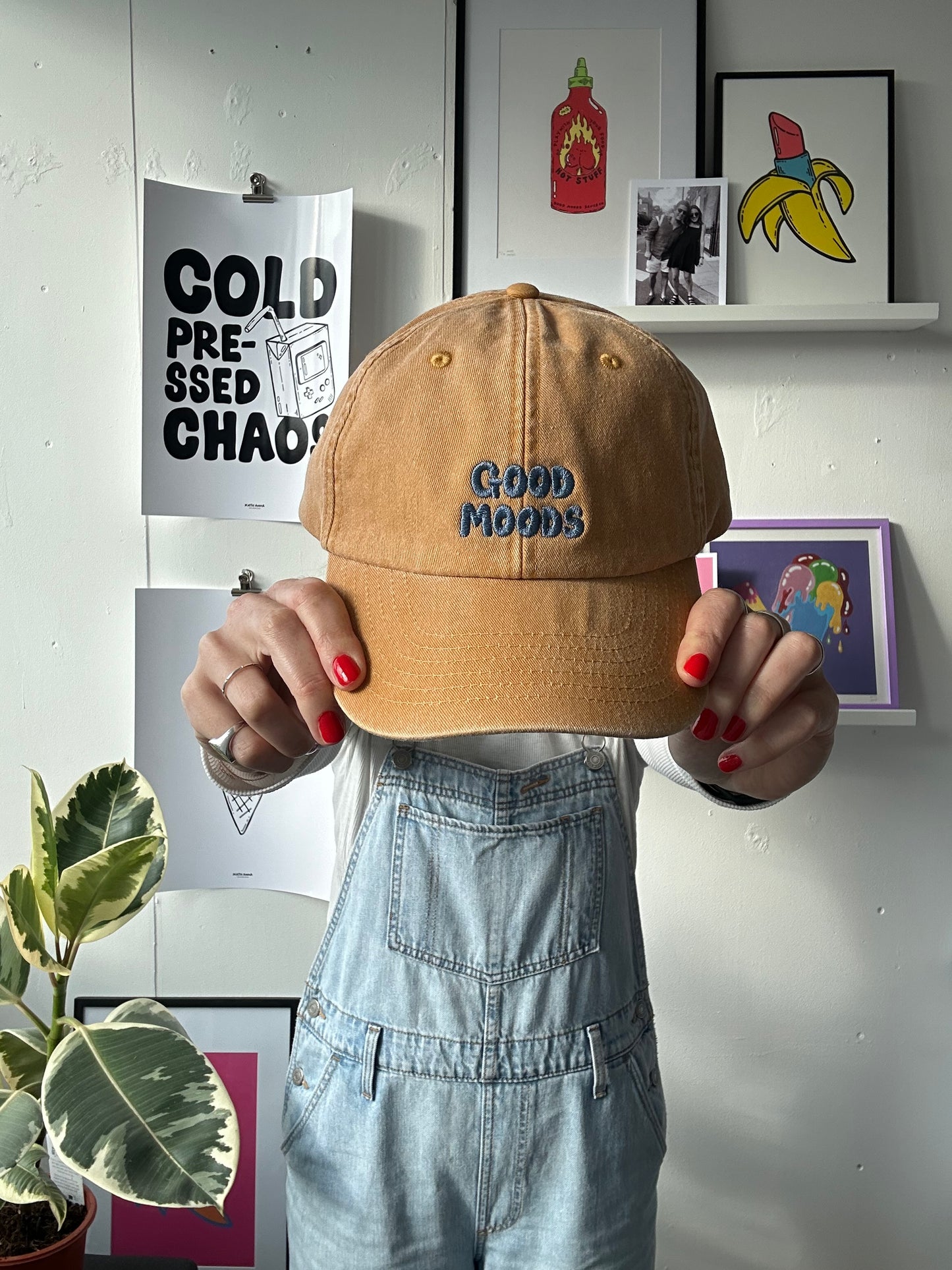 vintage cap // mustard (pale blue logo)