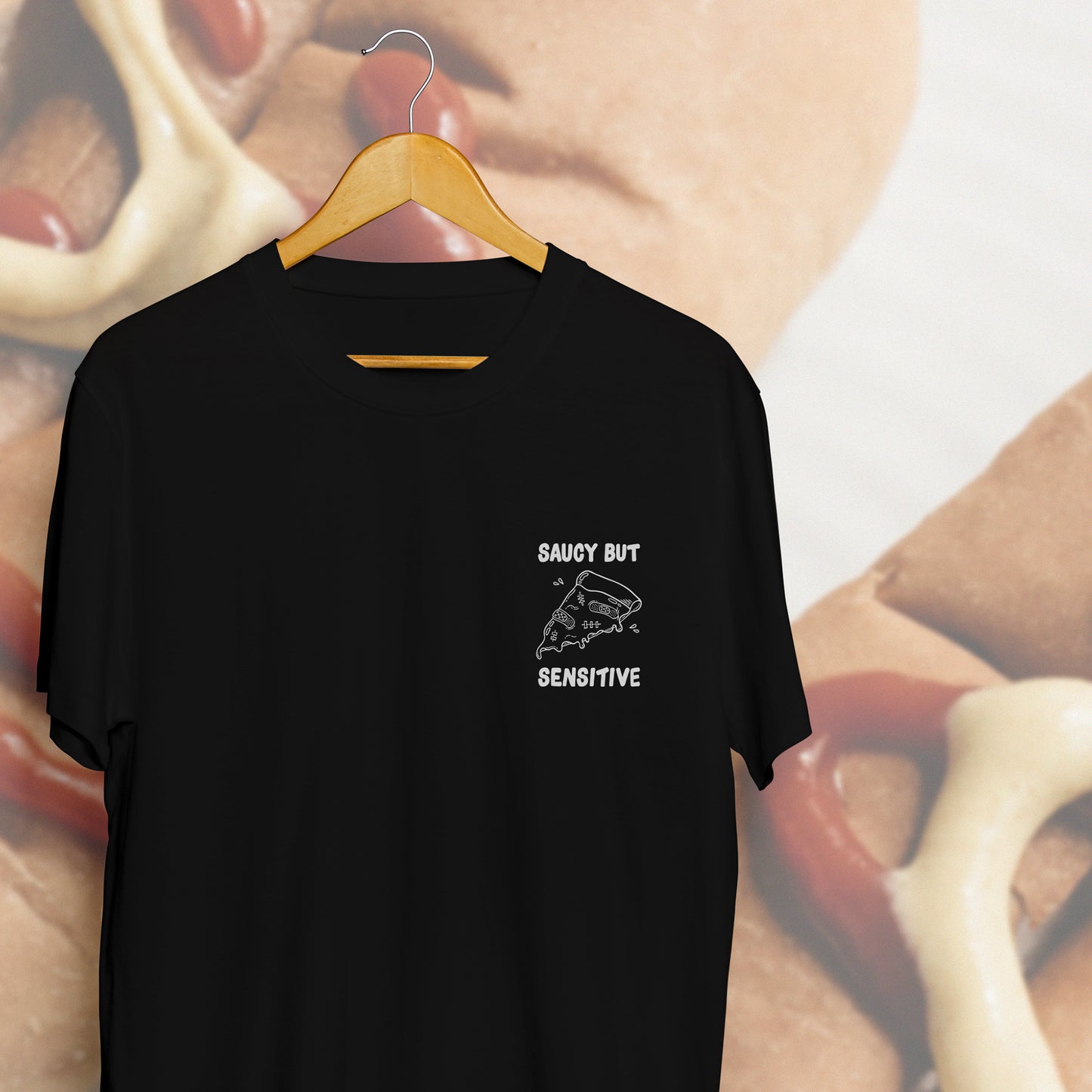 'SAUCY BUT SENSITIVE' // t-shirt in black