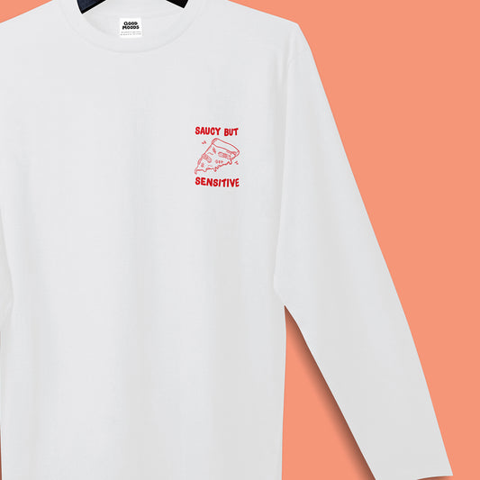 'SAUCY BUT SENSITIVE' // long sleeve in white