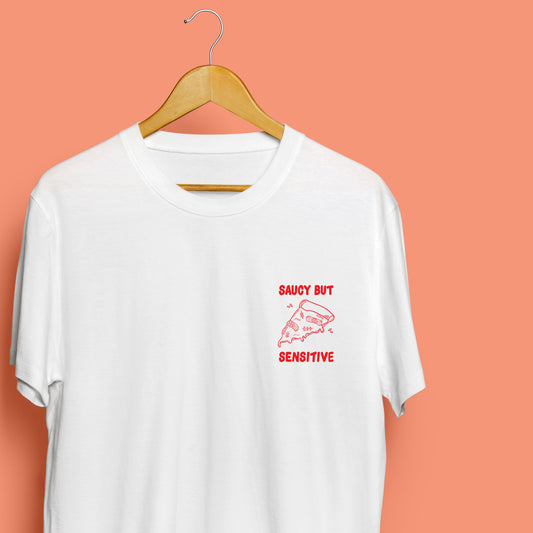 'SAUCY BUT SENSITIVE' // t-shirt in white